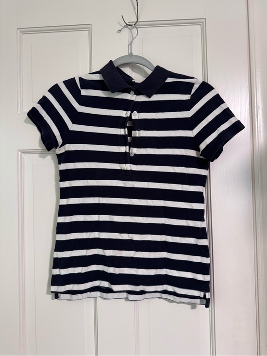 J. Crew Tops - J. Crew Navy and White Striped Polo Shirt